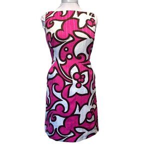 Milly of New York Dress Sleeveless Shift Size 8 Pink White Brown Print USA Made